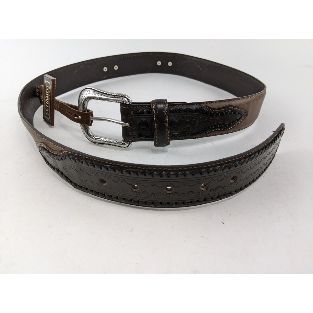 C.E. Schmidt Workwear Mens Western Belt Brown Leather Embossed Buckle Size 46